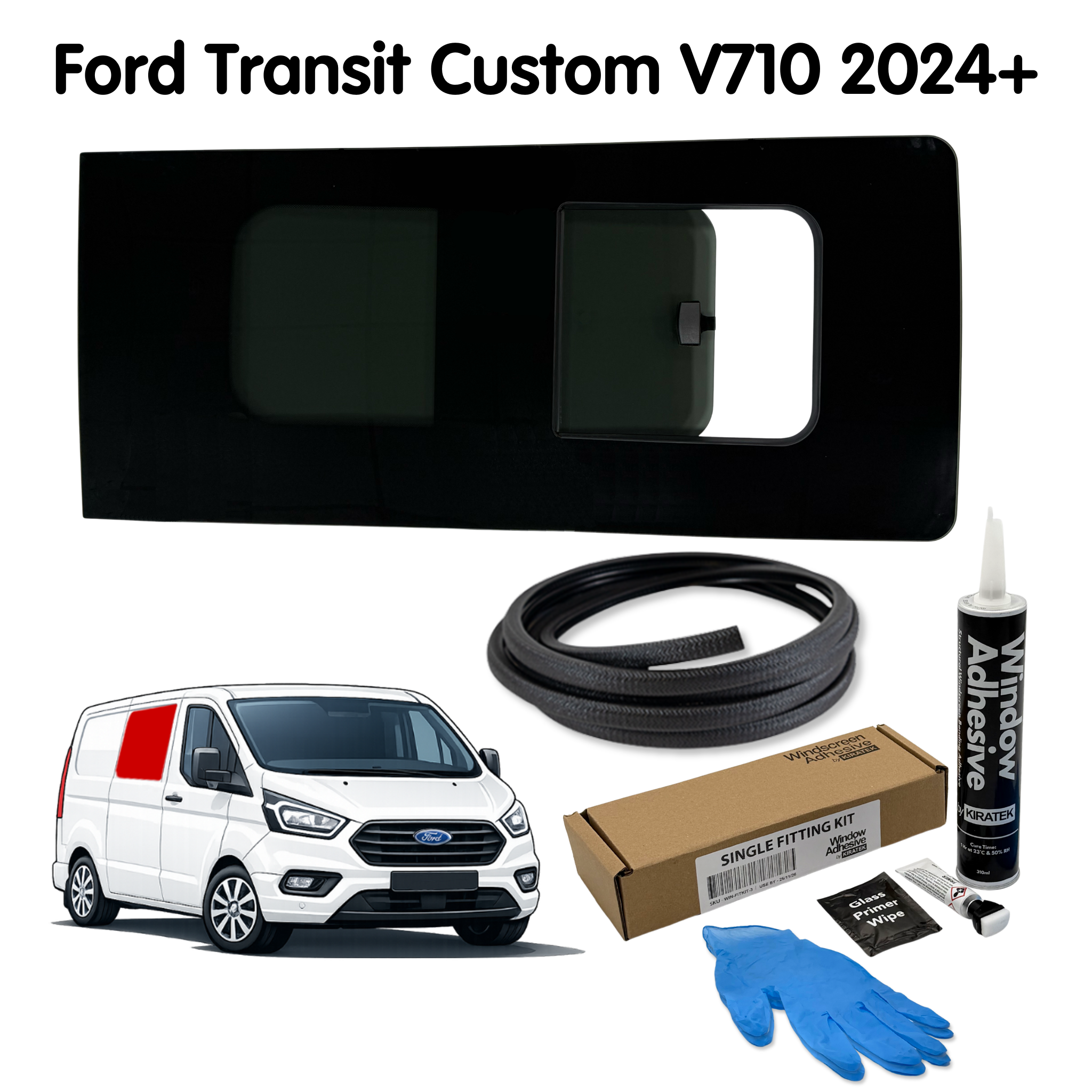 Window Sitting Kit Right Opening Window + Fitting Kit for Ford Transit Custom 2nd Gen V71