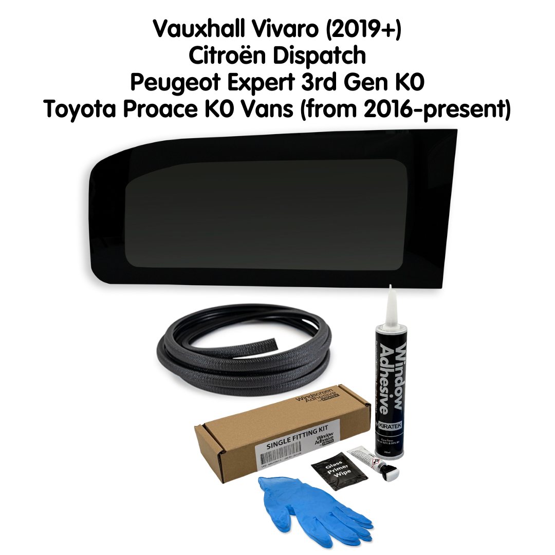 Right Rear Quarter Window + Fitting Kit for Vauxhall Vivaro (2019+) and Citroën Dispatch, Peugeot Expert 3rd Gen K0, Toyota Proace K0 Vans (from 2016-present)