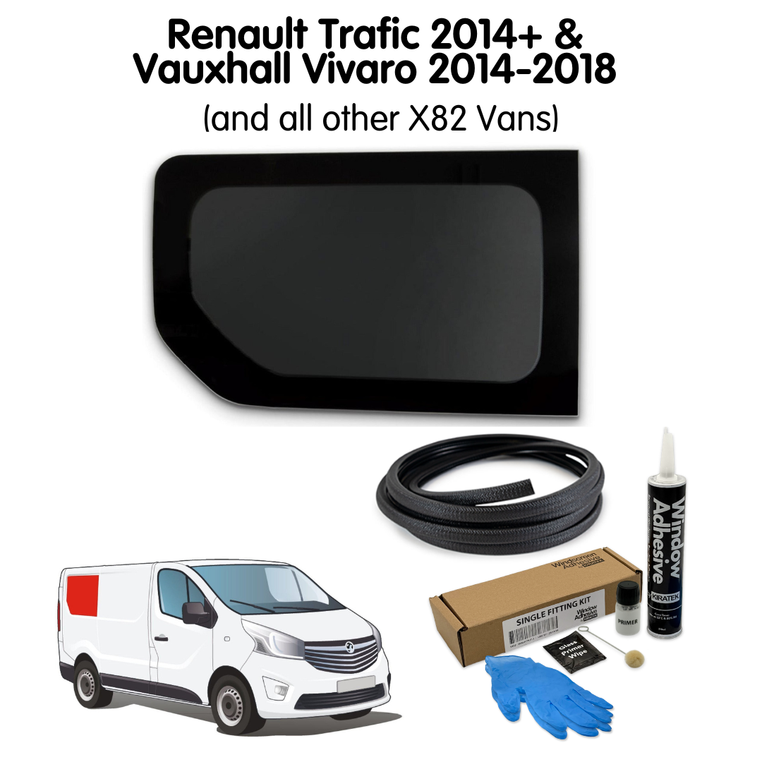 Right Rear Quarter Window + Fitting Kit for Vauxhall Vivaro (2014-2018), Renault Trafic (2014 - Present) & Other X82 Vans