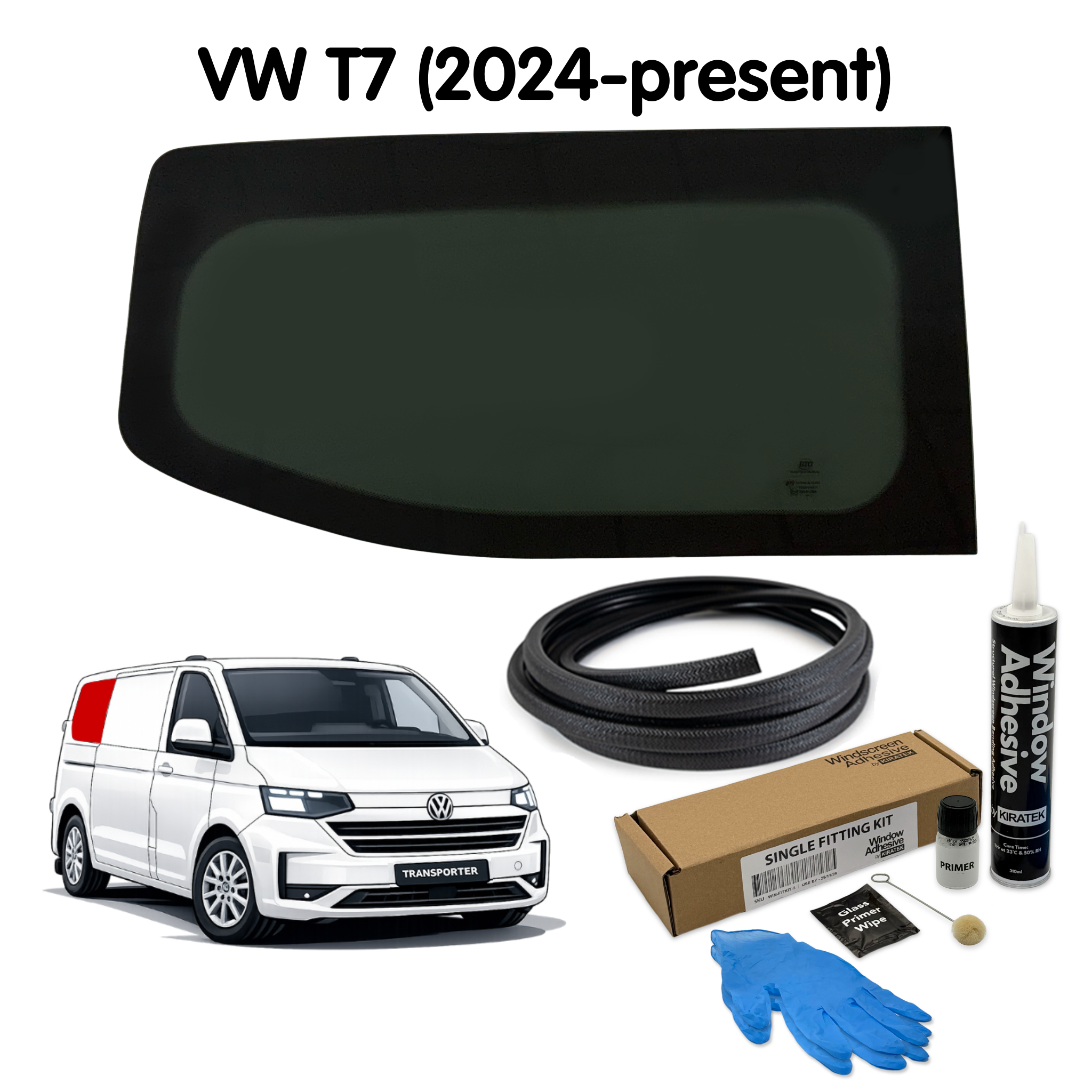 Right Rear Quarter Window (Short Wheel Base) + Fitting Kit for VW Transporter T7 (2024-present)