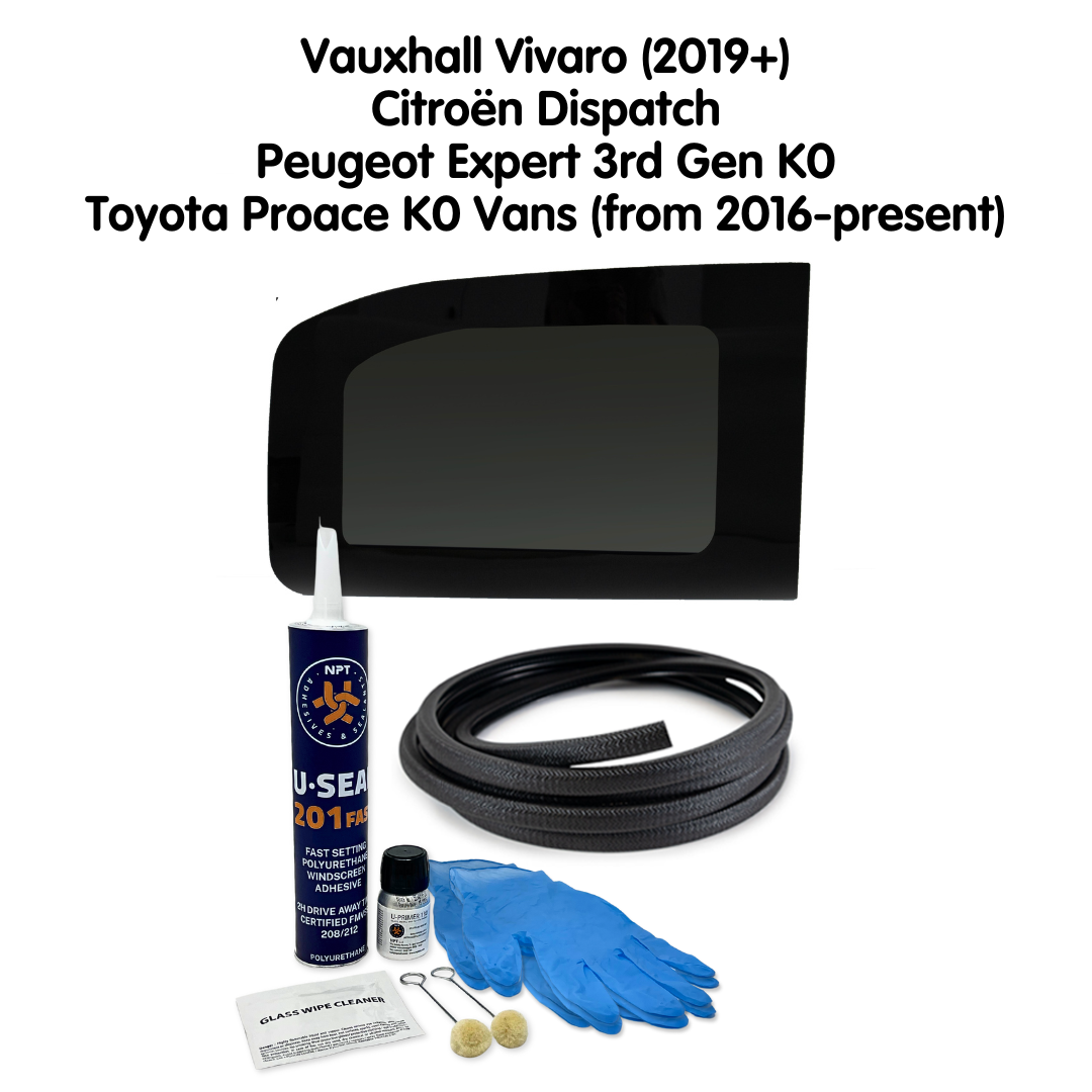 Right Rear Quarter Window + Fitting Kit for Vauxhall Vivaro (2019+) and Citroën Dispatch, Peugeot Expert 3rd Gen K0, Toyota Proace K0 Vans (from 2016-present)