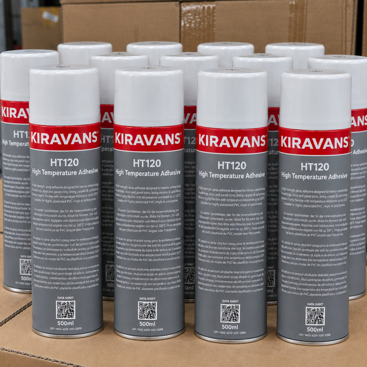 HT120 High Temperature Spray Adhesive – Campervan Carpet & Lining Adhesive - 12 PACK (500ml each)