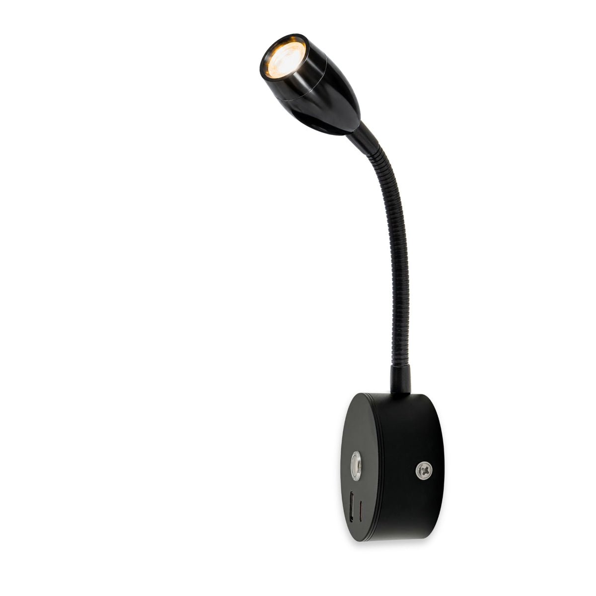 Black LED Tulip Reading Lamp with  USB A+C, 150cm — Dimmable, Touch Control + Memory Function (Warm White)