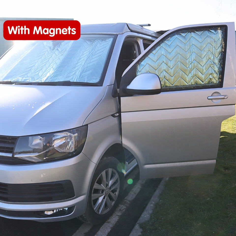 Internal Cab Silver Screens with Magnets or Suckers for VW Transporter T5 to T6.1, Trafic, Transit Custom & PSA Vans — SILVER