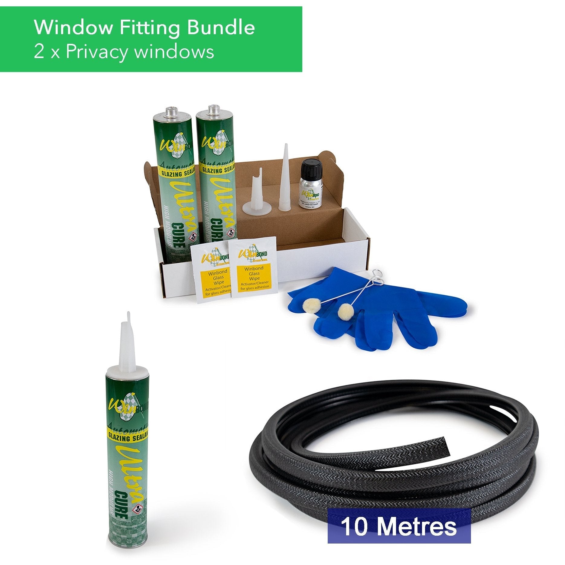 Ultra Cure Campervan Window Adhesive & U-Profile Edge Trim Bundle Kiravans Window Adhesive & U-Profile Bundle - 2 x Windows 