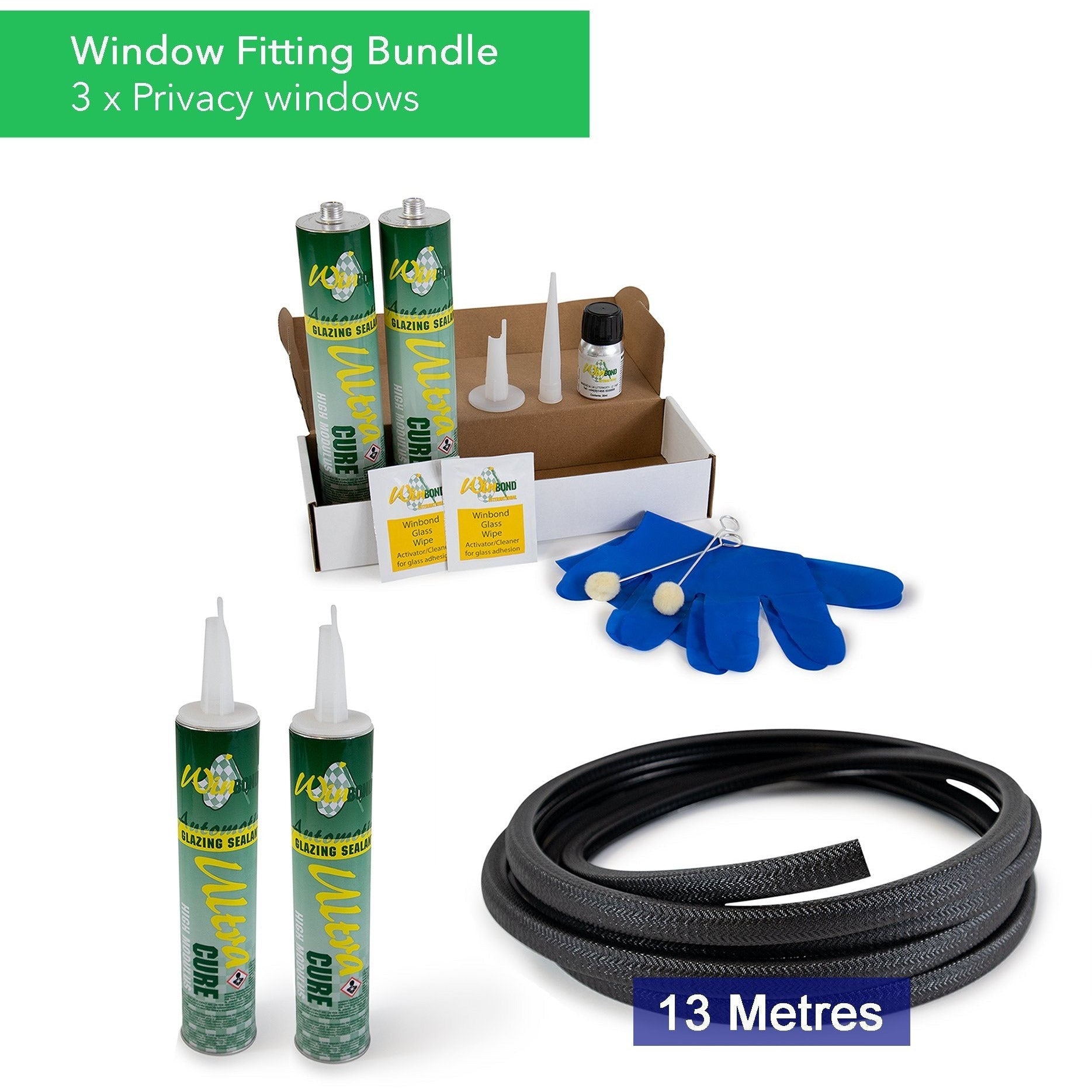 Ultra Cure Campervan Window Adhesive & U-Profile Edge Trim Bundle Kiravans Window Adhesive & U-Profile Bundle - 3 x Windows 