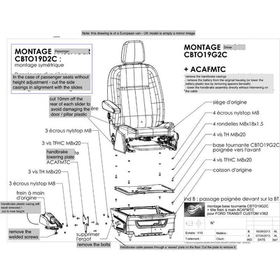 Transit Custom V362 (2013+) & Big Transit V363 (2013+) Seat Swivel RIB - Driver RIB