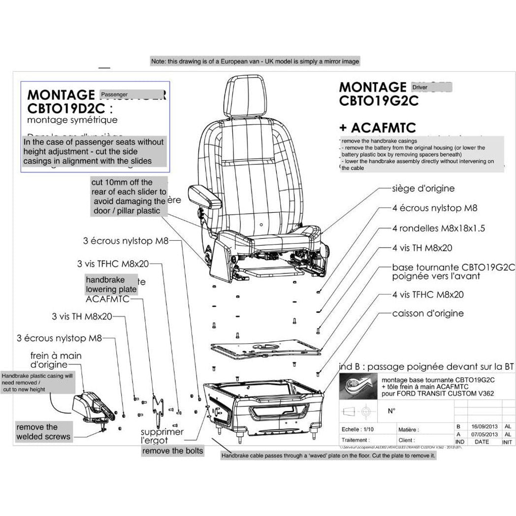 Transit Custom V362 (2013+) & Big Transit V363 (2013+) Seat Swivel RIB - Driver RIB