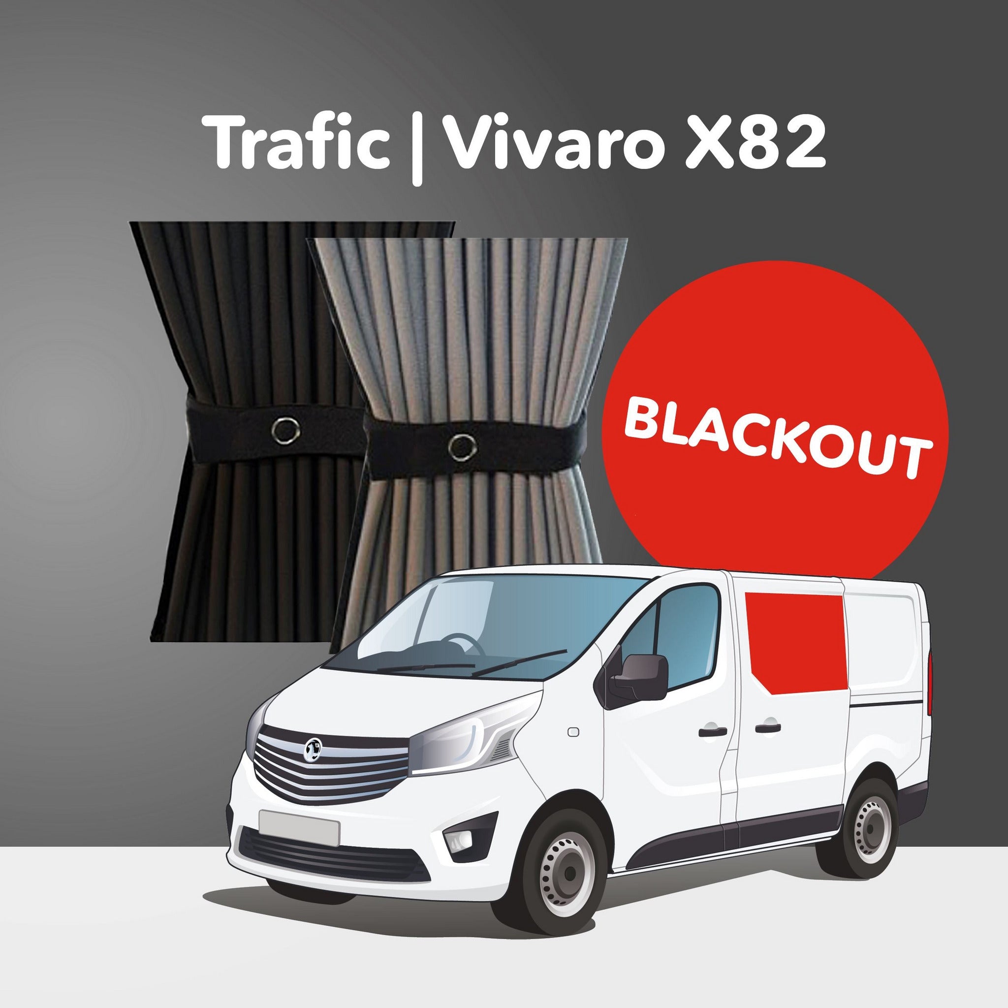 Trafic/Vivaro 2014-2018, Talento 2014+, NV300 2014+ X82 Curtain Kit - Left Centre Sliding Door (Blackout) Kiravans 