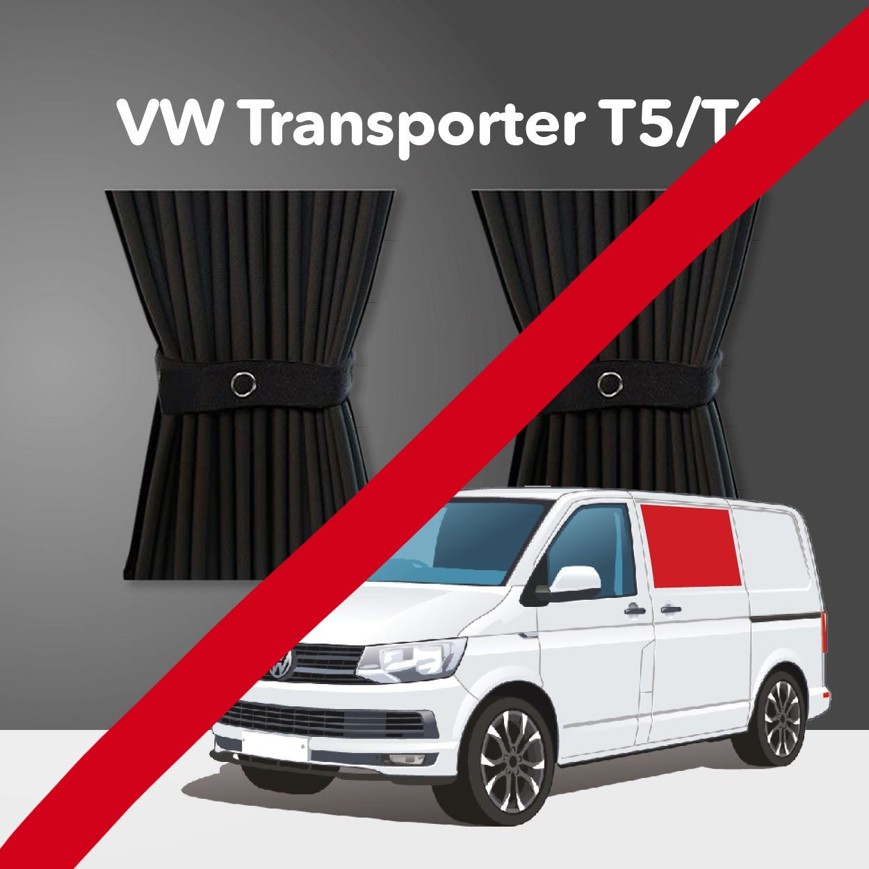 VW T5/T6 Curtain Kit - Left Centre Sliding Door (Black) Kiravans 