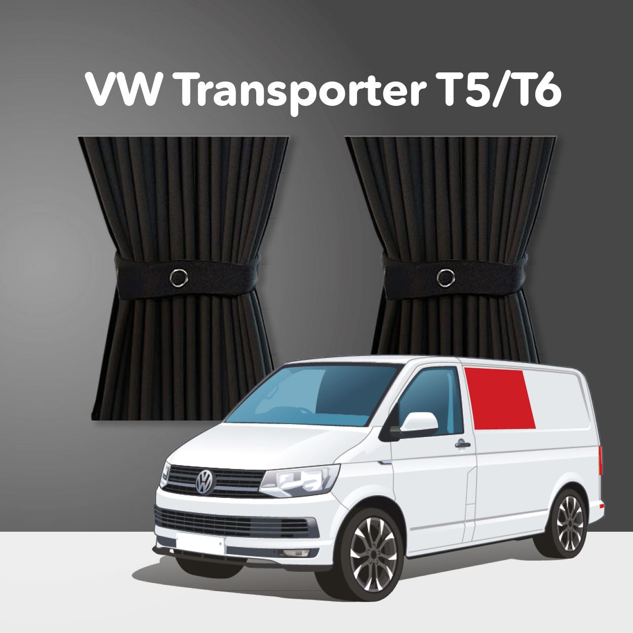 VW T5/T6 Curtain Kit - Left Centre Non-Sliding Door (Black) Kiravans 