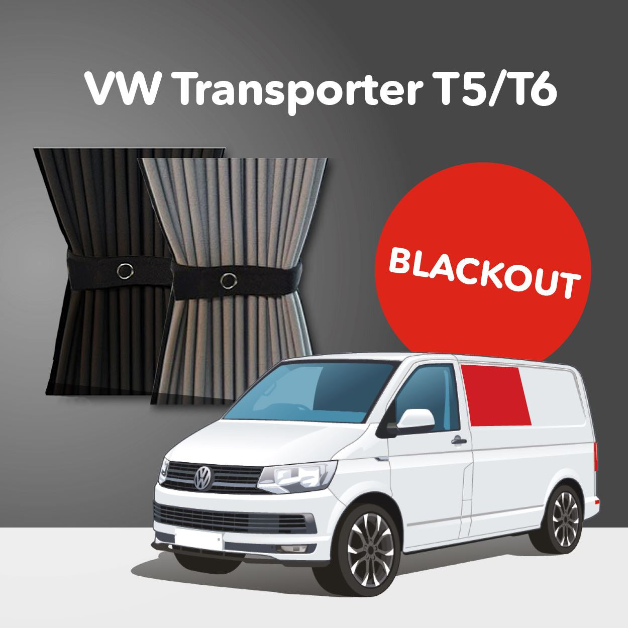 VW T5/T6 Curtain Kit - Left Centre Non-Sliding Door (Blackout) Kiravans 