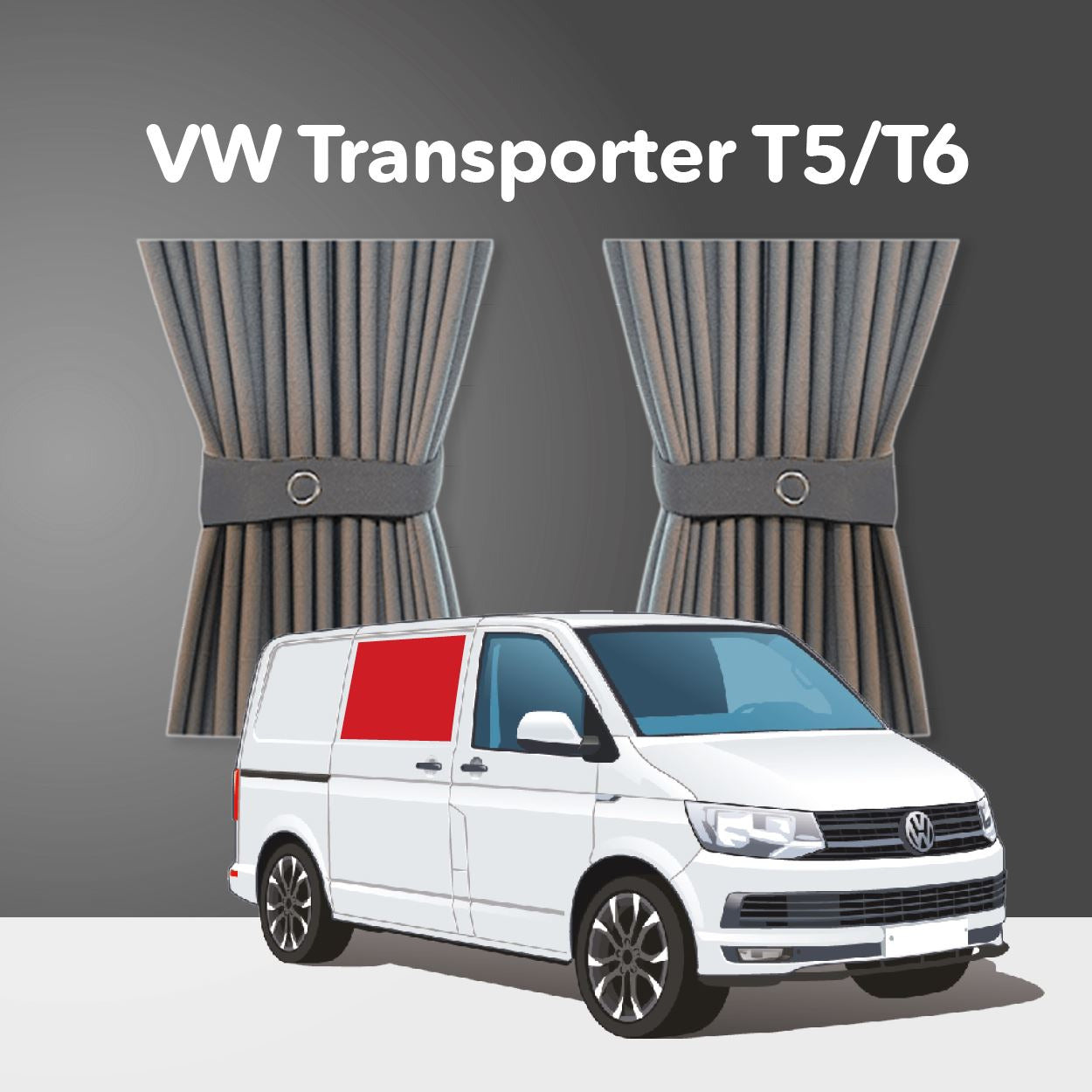 VW T5/T6 Curtain Kit - Right Centre Sliding Door (Grey) Kiravans 