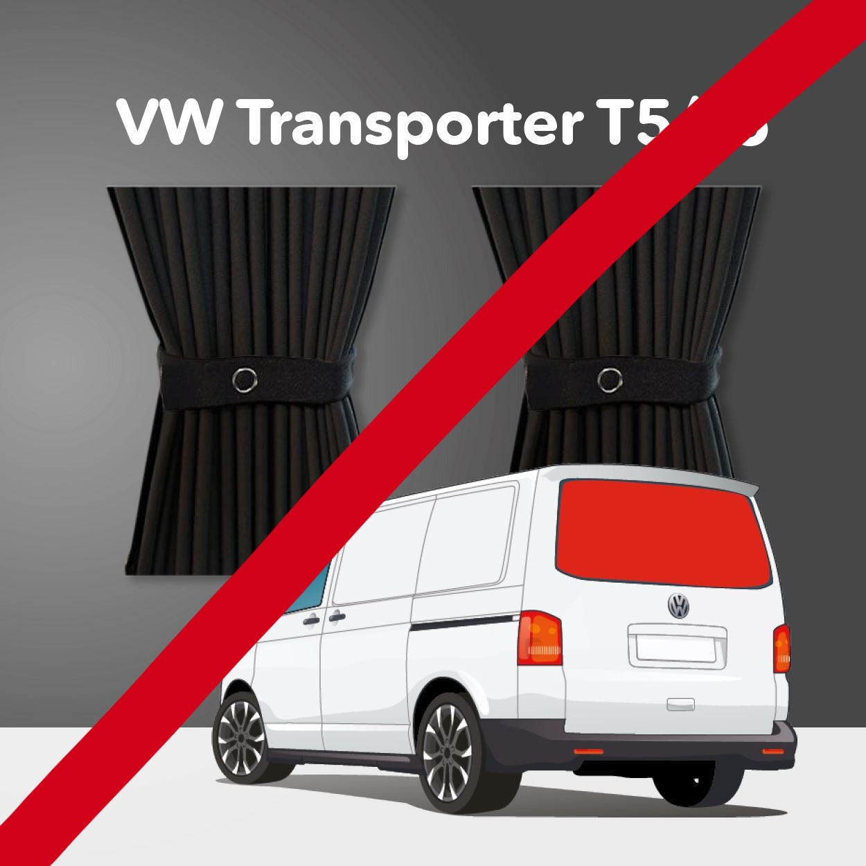 VW T5/T6 Curtain Kit - Tailgate Door without Wiper (Black) Kiravans 