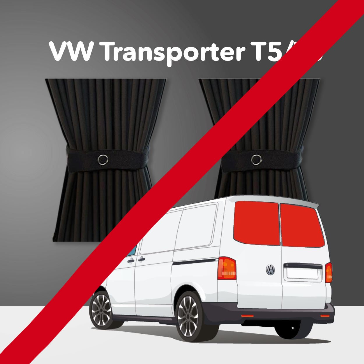 VW T5/T6 Curtain Kit - Rear Doors (Black) Kiravans 