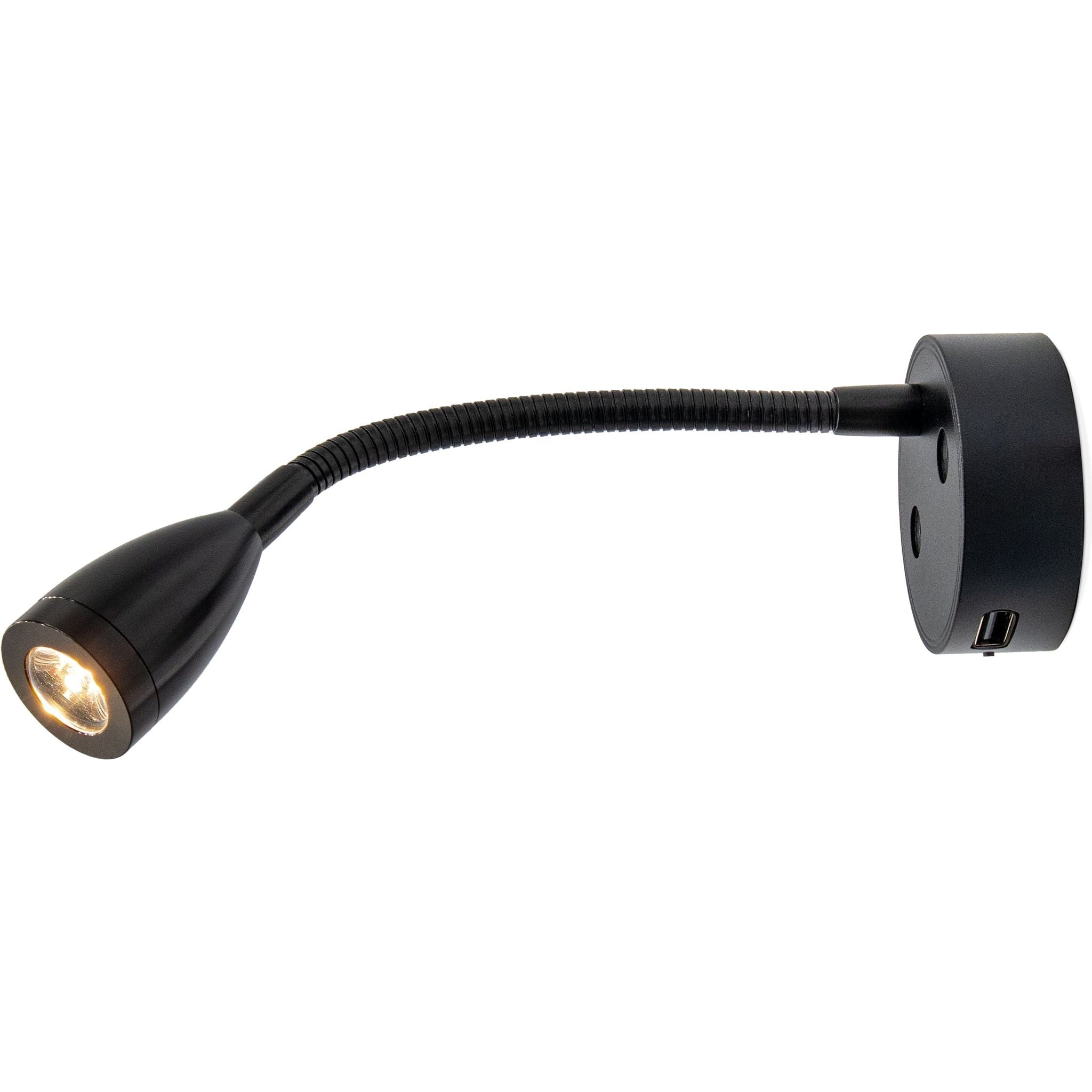 Black LED Cone Reading Lamp USB Spotlight 150mm - Touch On/Off (Warm W