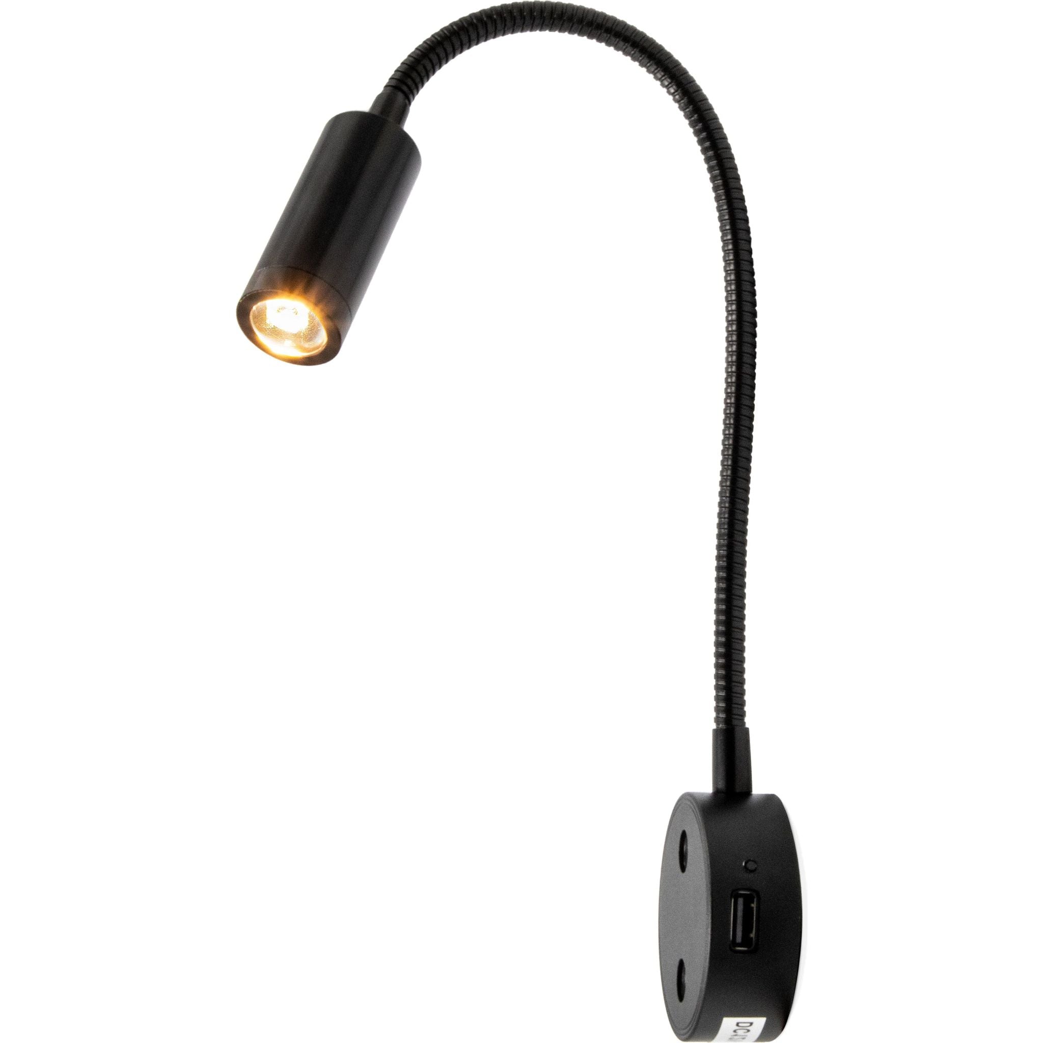 Black LED Barrel Reading Lamp USB 300mm - Touch On/Off (Warm White) Kiravans